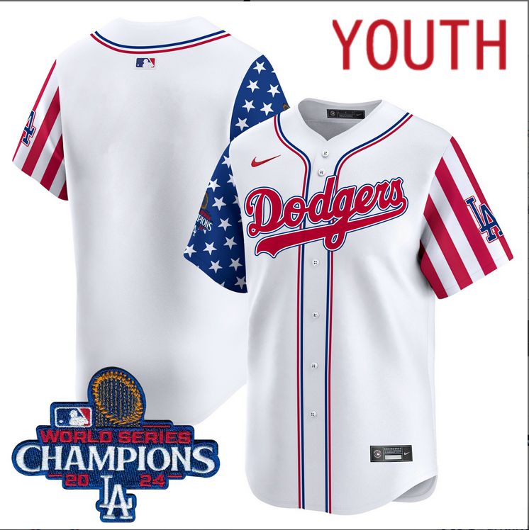 Youth MLB Los Angeles Dodgers blank American Style white 2024 World Series Champions  Limited Jersey->youth mlb jersey->Youth Jersey